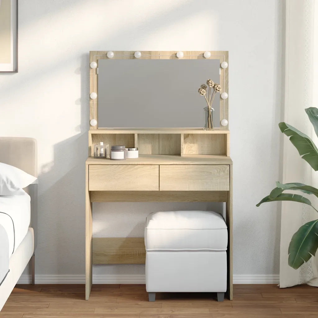 Toeletta | Tavolo da Trucco con LED Rovere Sonoma 80x41x134,5 cm