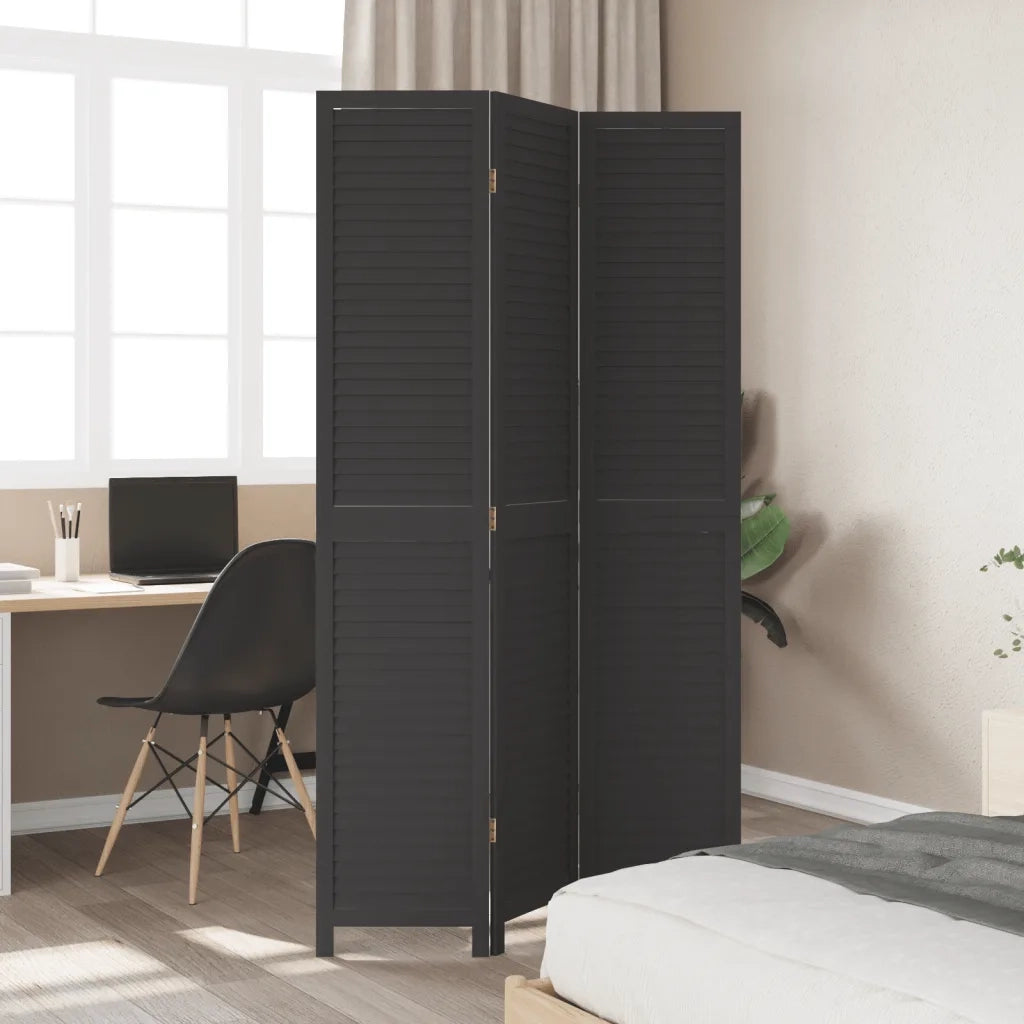 Divisorio Ambienti | Divider per stanze | Paravento 3 Pannelli Nero Legno Massello di Paulownia