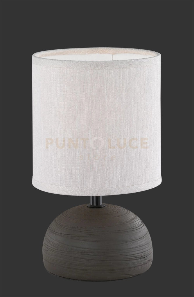 LUCI LAMPADA DA TAVOLO BASE CERAMICA MEZZA SFERA MARRONE PARALUME SABBIA H. 23CM D. 14CM ATTACCO E14