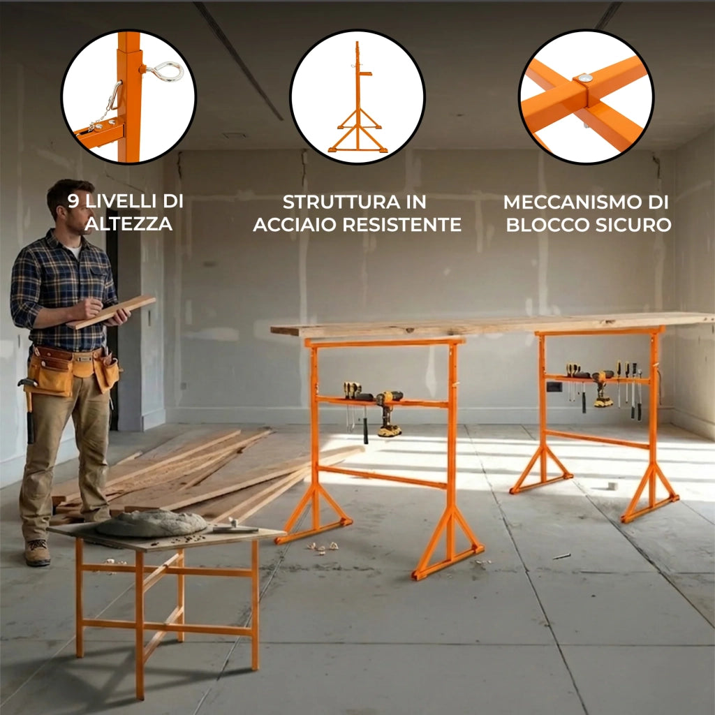 Cavalletti x4 + Supporti Tavola Malta x5 50cm Acciaio Heavy Duty