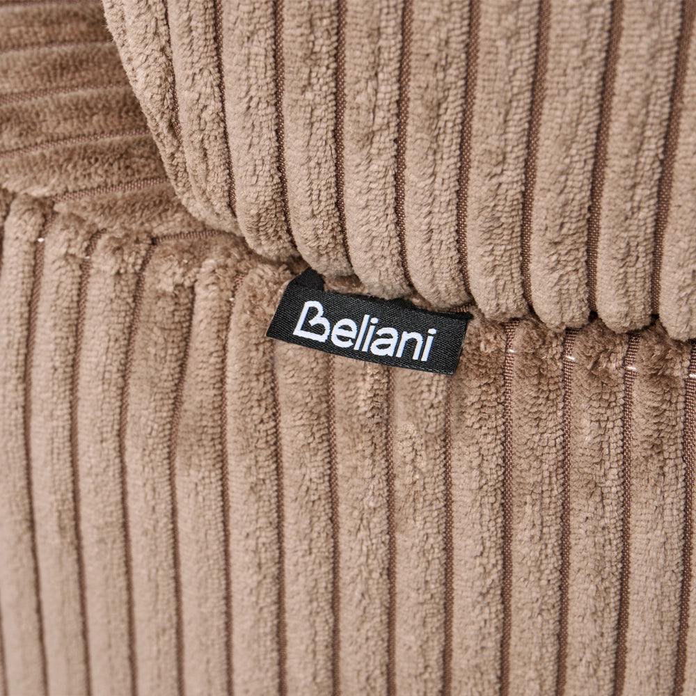 Chaise longue con rivestimento in velluto a coste beige sabbia e cuscino decorativo lato destro