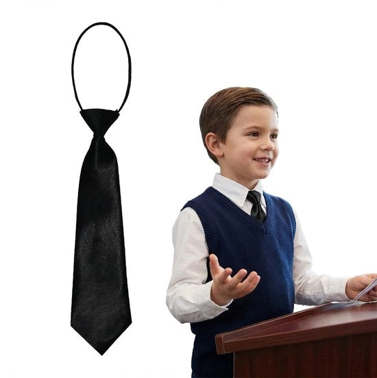 Cravatta in Satin Nero 28 cm - Cravatta Elastica - Cravatta Adattabile - Cravatta Formale - Adatta per Bambini