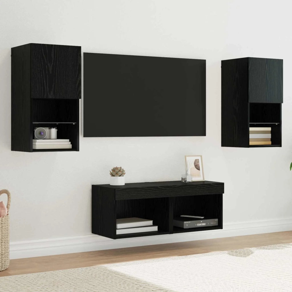Mobiletti TV da Parete 4 pcs Rovere Nero Legno multistrato 3402916