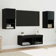 Mobiletti TV da Parete 4 pcs Rovere Nero Legno multistrato 3402916