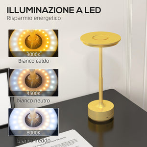 Lampada da Tavolo a LED Senza Filo Touch Ø13x28,5 cm Batteria Ricaricabile Oro