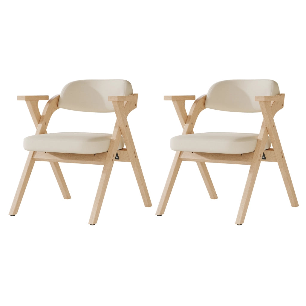 SEDIA Pieghevole in legno massello e lino beige con braccioli Set da 4 pezzi