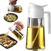 Kit di dispensazione e spennello per olio da cucina 16 onze - contenitore per olio d'oliva 470 ml - dispositivo 2 in 1 per dispensazione e spennellamento - Accessori da cucina per cucinare, insalate e grigliare Bianco