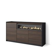 Credenza, Mobile, Cucina, 156x80x37 cm, 3 Porte, Camino elettrico, Rovere scuro e Nero
