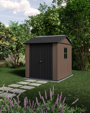 Casetta Box da Giardino 230x223,8x246 cm Newton Plus 757/775 Doppia Opzione Montaggio in Resina Evotech+ Marrone