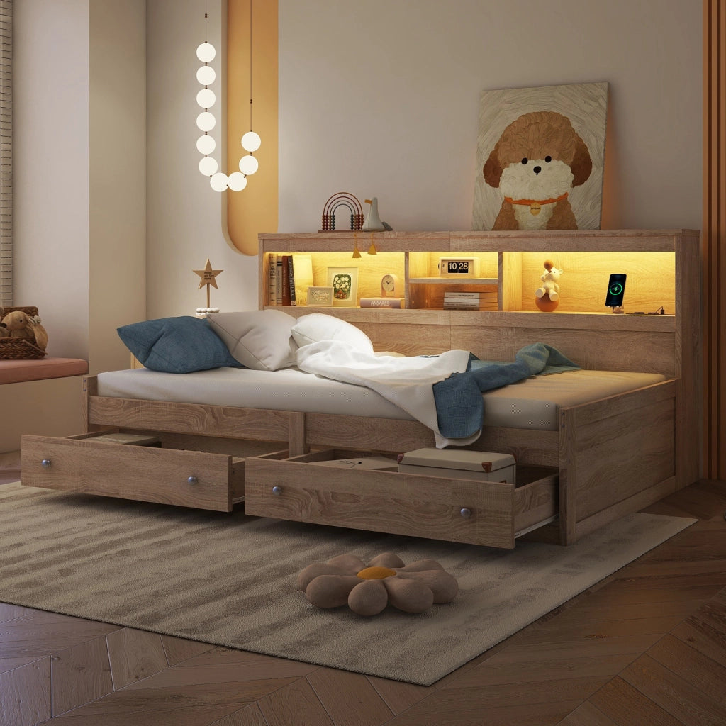 LETTO da giorno 90x200 cm in pannello di legno colore naturale