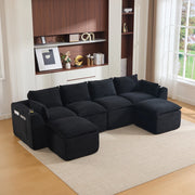 Divano modulare 322x161x75 cm combinabile con tasche laterali in velluto a coste nero