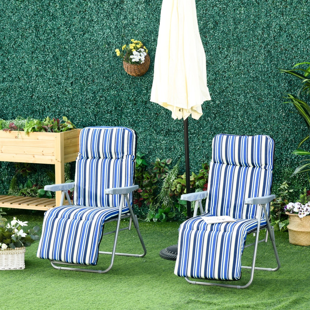 Set 2 Sedie a Sdraio con Cuscini Pieghevoli ¨C Zephmum ¨C Blu Poliestere Acciaio 60x75x65-102 cm