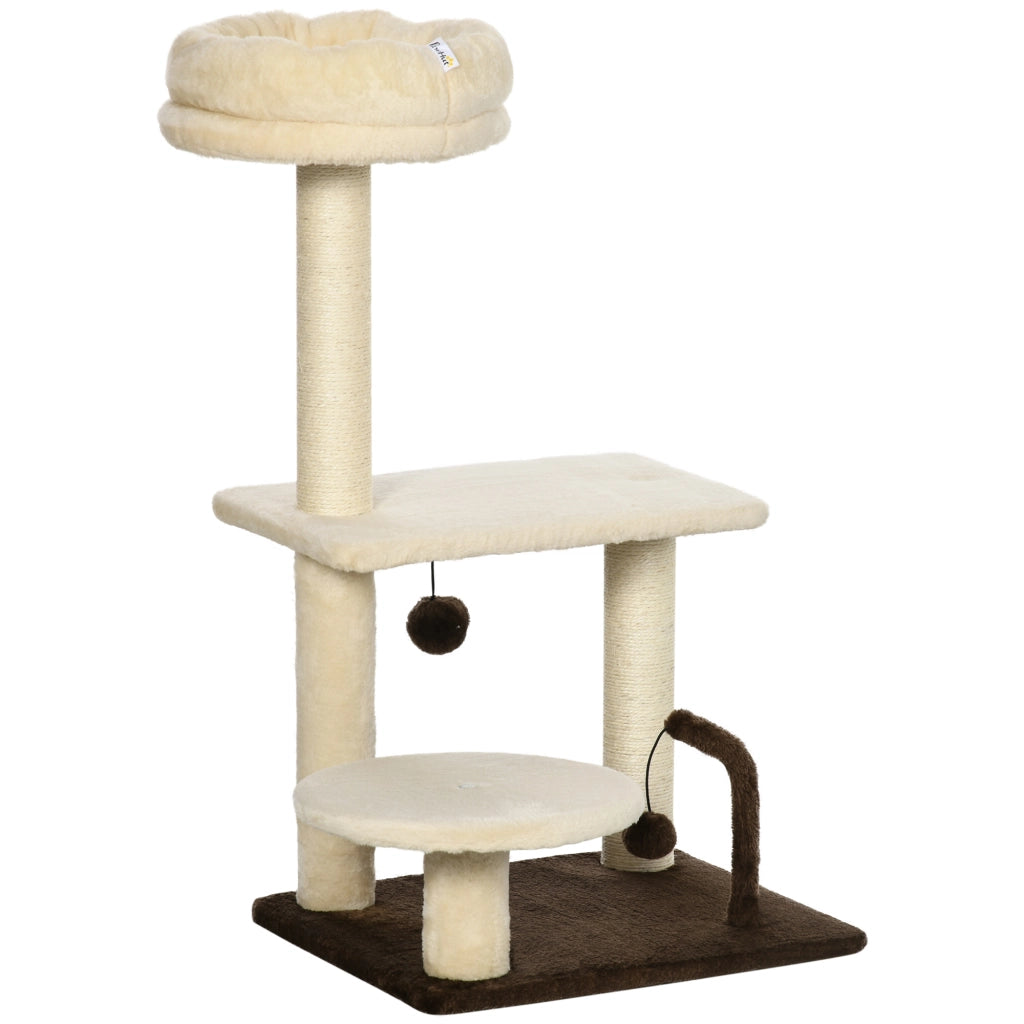 Albero Tiragraffi per Gatti con Palo in Sisal e Palline ¨C Zephmum ¨C Truciolato, Peluche, 44x38x81 cm