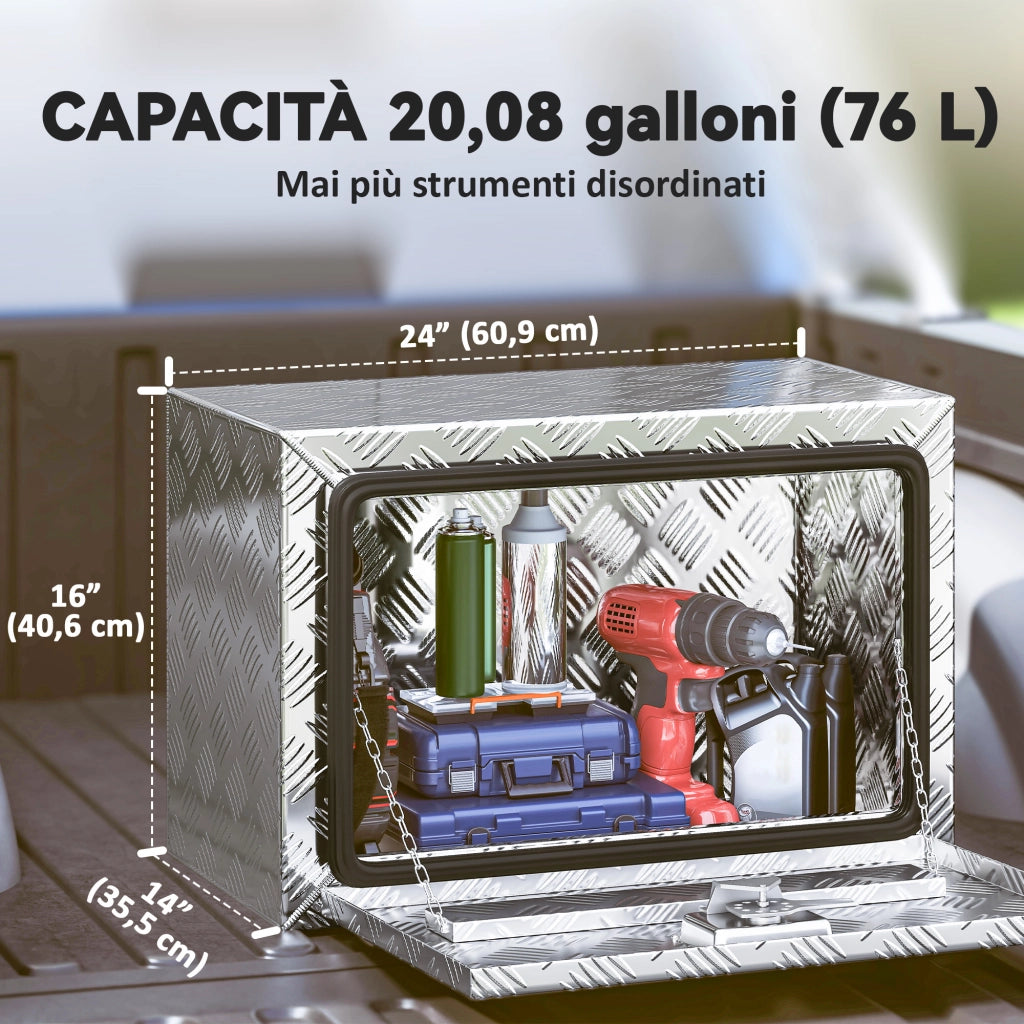 Cassetta degli Attrezzi da 76L in Alluminio con Serratura, 2 Chiavi e Maniglia Laterale, 60.9x35.5x40.6 cm, Argento