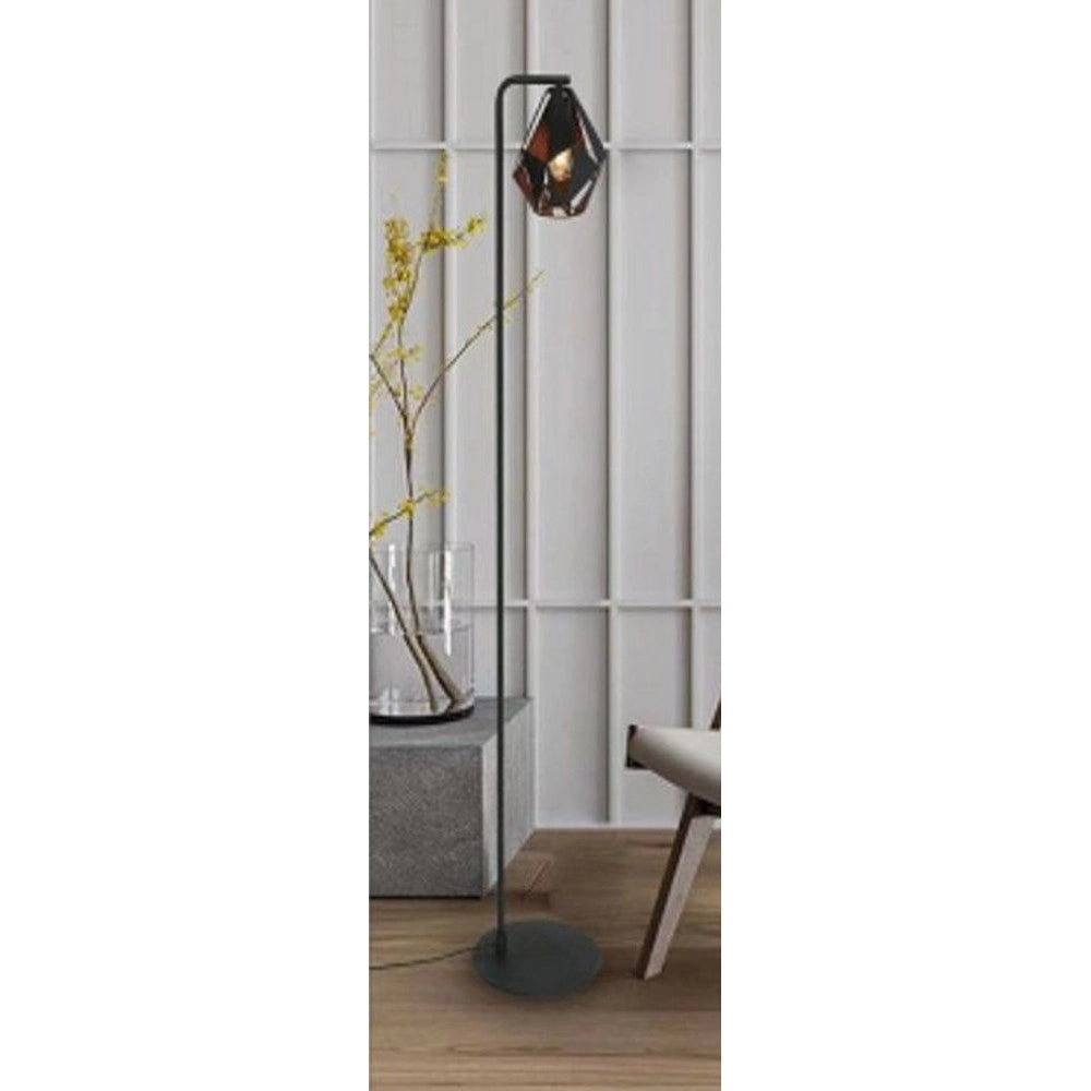 Trade Shop - Lampada Da Terra Con Piantana Paralume Nero Rame Antico Vintage 220x170x1510 Mm -