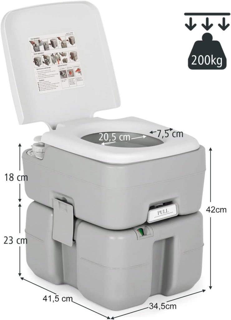 20L Toilette Portatile con Serbatoio Rimovibile e Indicatore del Livello dell'Acqua, WC Chimico Comodo per Campeggio, Water Portatile per Adulti e Anziani, Supporto Carico 200kg