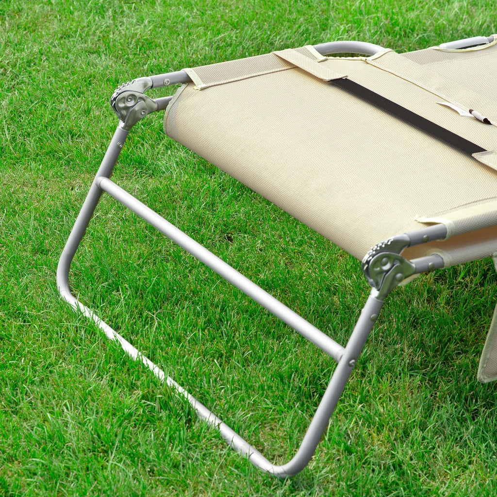 SoBuy Sdraio da Giardino Reclinabile Lettino Prendisole con Cuscino e Tasca Laterale Sedia Sdraio da Esterno per Patio Campeggio Spiaggia Sdraio Pieghevole da Giardino Beige 155x56x81cm OGS35-MI