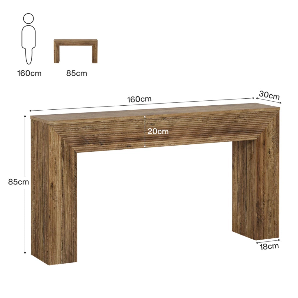 Consolle rustica in MDF con piano da 160 cm, struttura minimalista e uso versatile per ingresso e soggiorno, marrone