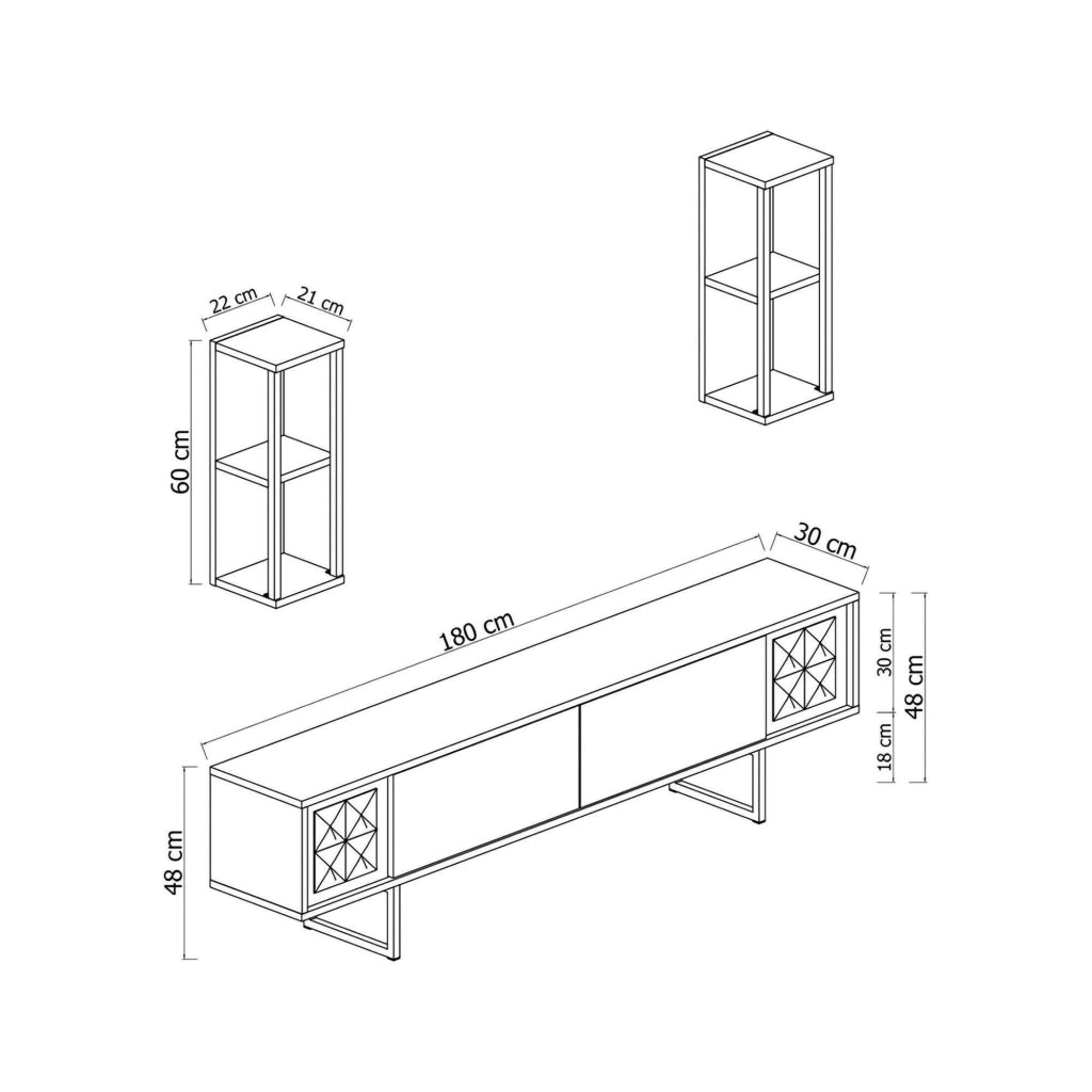 Mobile porta TV Axa, Credenza da soggiorno, Armadio basso per TV, Base parete attrezzata, 180x30h48 cm, Noce e Nero