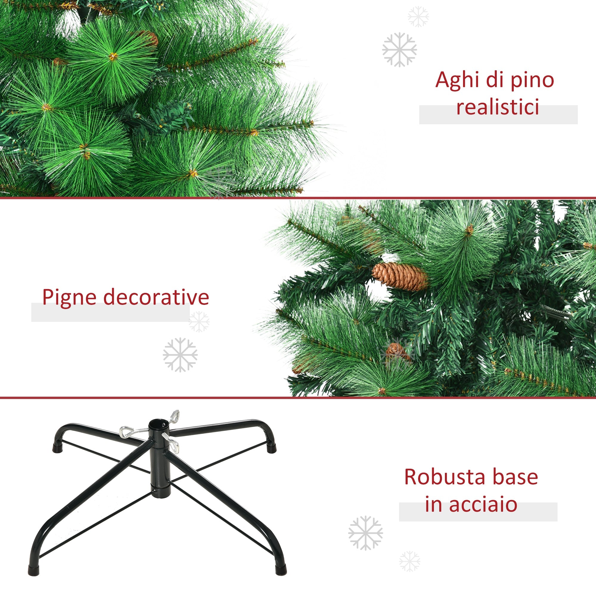 Albero di Natale Artificiale H180 cm 782 Rami con Decori e Base in Metallo Verde