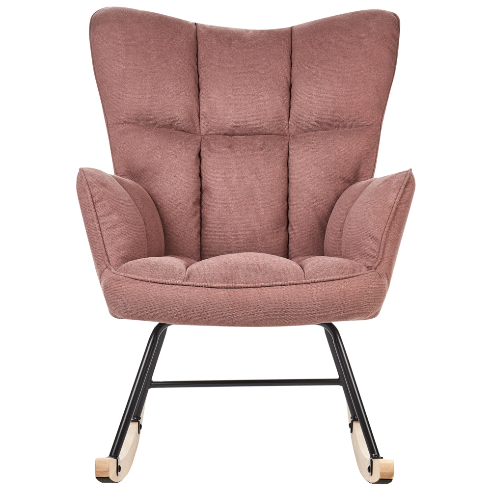 Sedia a dondolo Tessuto Boucle rosa Rivestimento Gambe in legno  Moderna