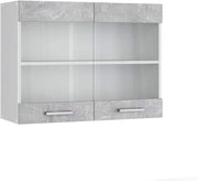 Mobile da cucina in vetro R-Line, Calcestruzzo, 80 cm, per la libera combinazione all'interno di sistemi cucina modulari