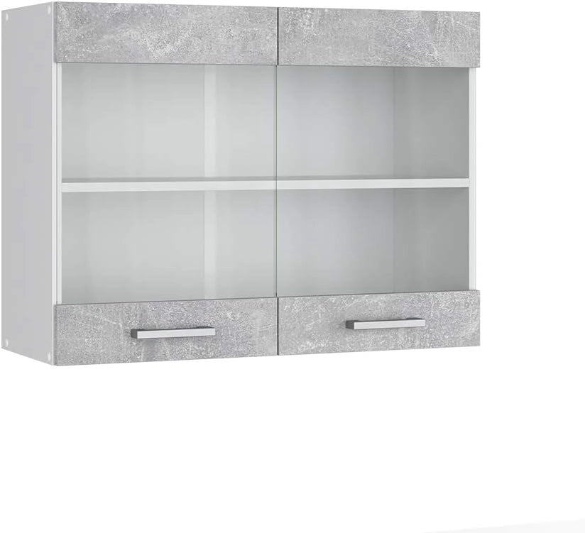Mobile da cucina in vetro R-Line, Calcestruzzo, 80 cm, per la libera combinazione all'interno di sistemi cucina modulari