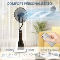 Ventilatore a Nebulizzazione da 3L a 3 Modalità e 3 Velocità, in Plastica e Metallo, 50x40x125 cm, Bianco e Nero