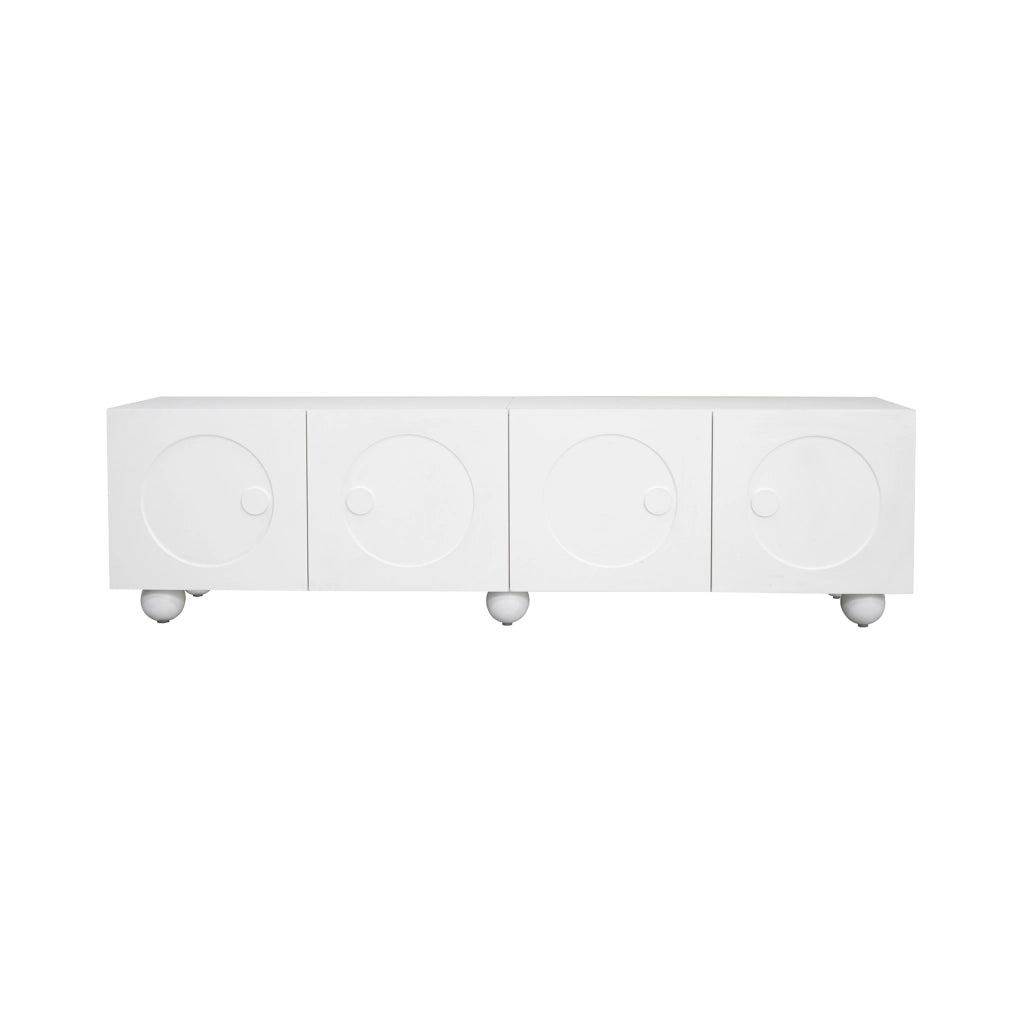 Mobile TV moderno bianco con ante in rilievo 3D, 180,5 x 38 x 50 cm