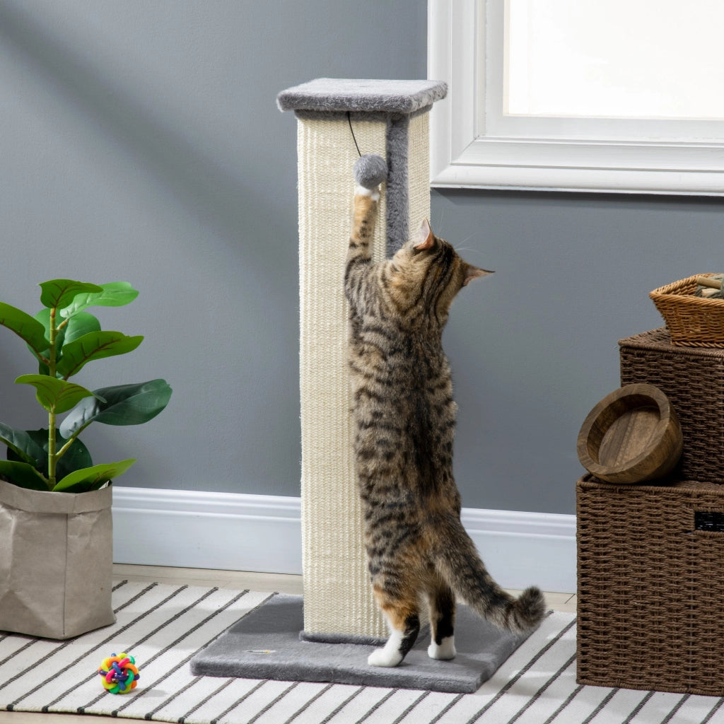 Tiragraffi per Gatti 41x41x81 cm Palo in Sisal e Pallina da Gioco Grigio