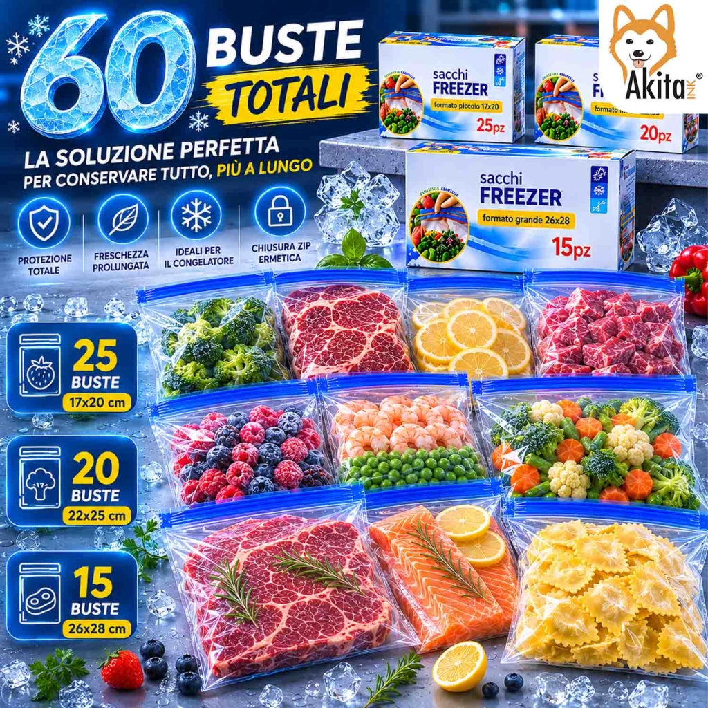 Akitaink Sacchetti Freezer Zip 60 Pz Misure Assortite