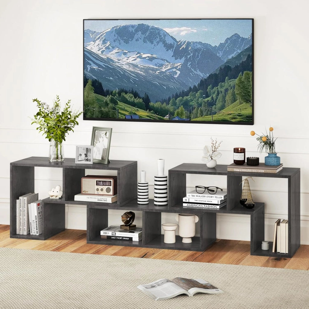 Mobile Porta TV Combinabile con Ripiani Aperti, per TV Fino a 65 Pollici, Mobile TV di Legno per Camera da Letto, Soggiorno, Capacità di Carico Massima 80 kg, 134-180 x 30 x 43 cm (Grigio)