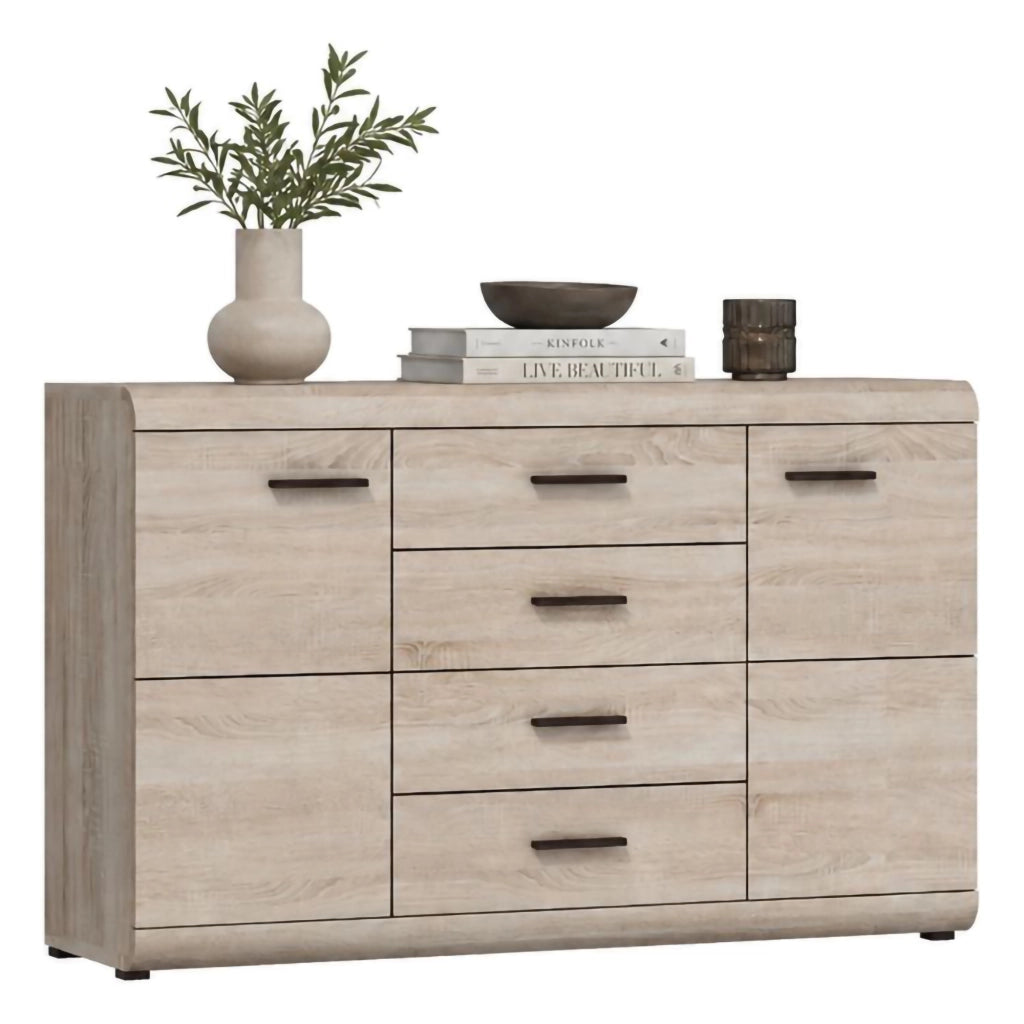 Madia Hamireso, Credenza 4 Cassetti, 140x42x87h cm Marrone Rovere
