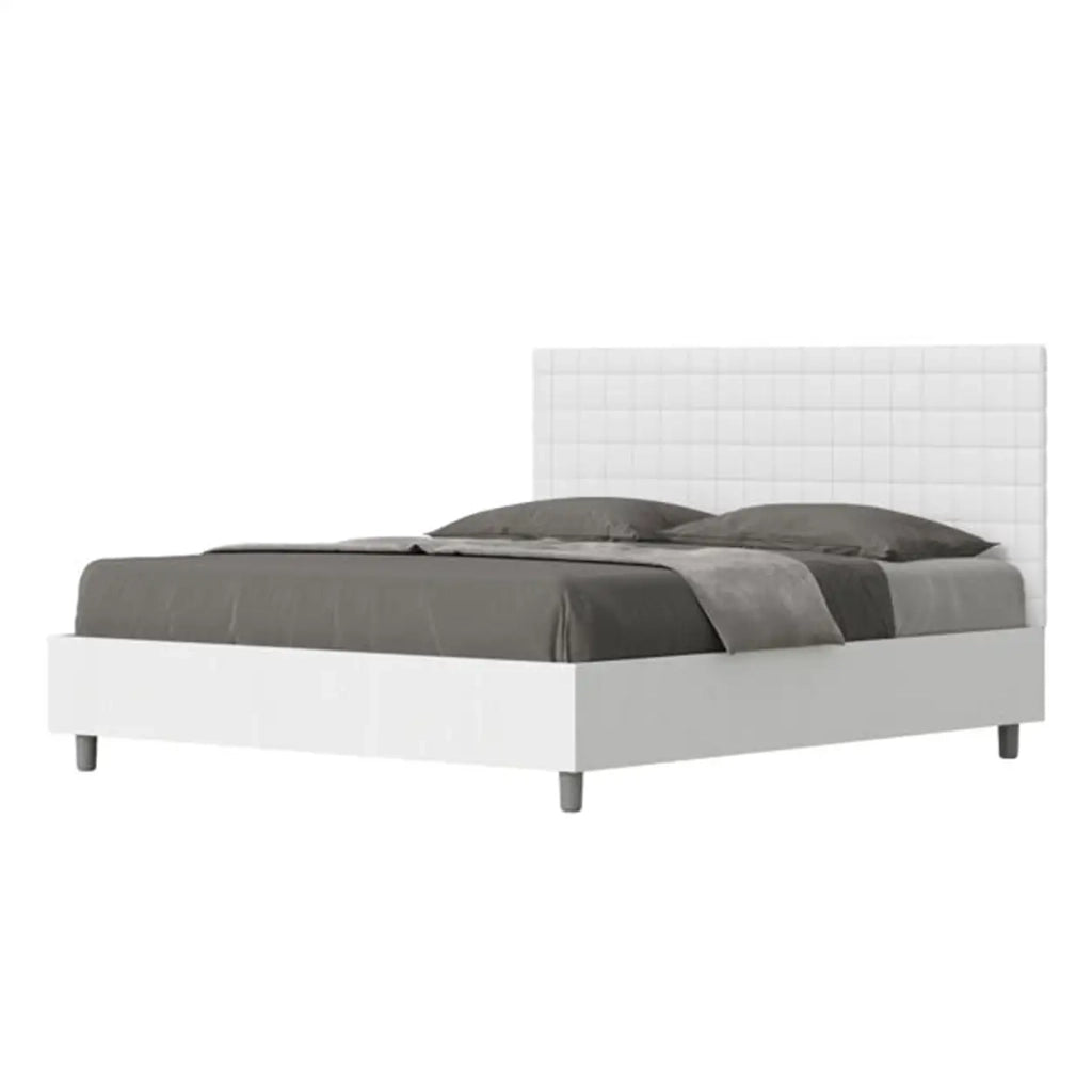 Letto matrimoniale con rete 160x190 bianco frassino testata similpelle bianco Burmy