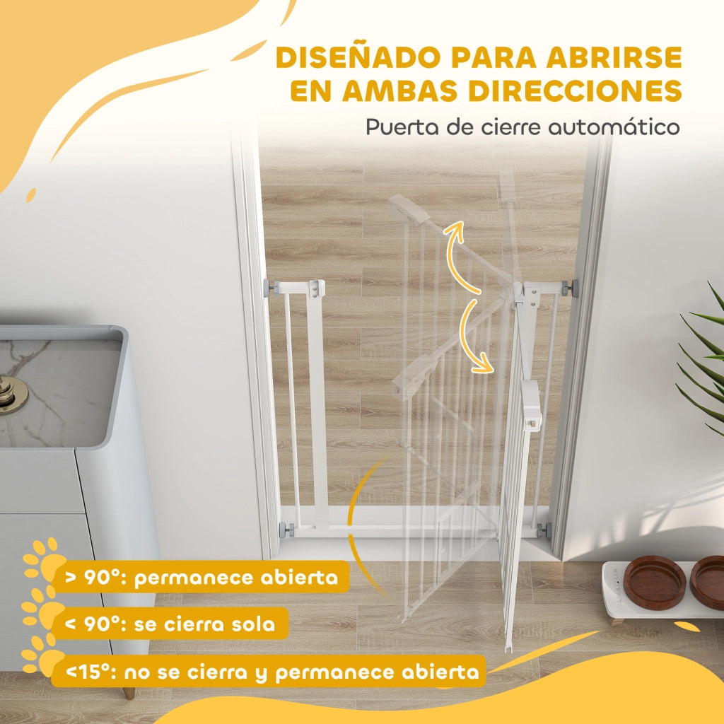 Barriera per Cani Estensibile con Porta ¨C Zephmum ¨C 74-80x91,4 cm Bianco