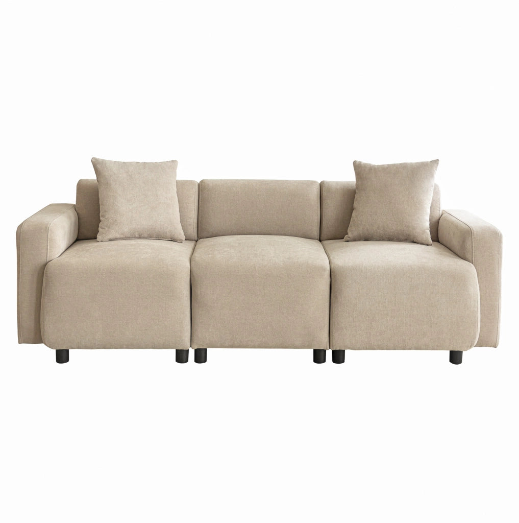 Divano a 3 posti in chenille beige; 211 cm