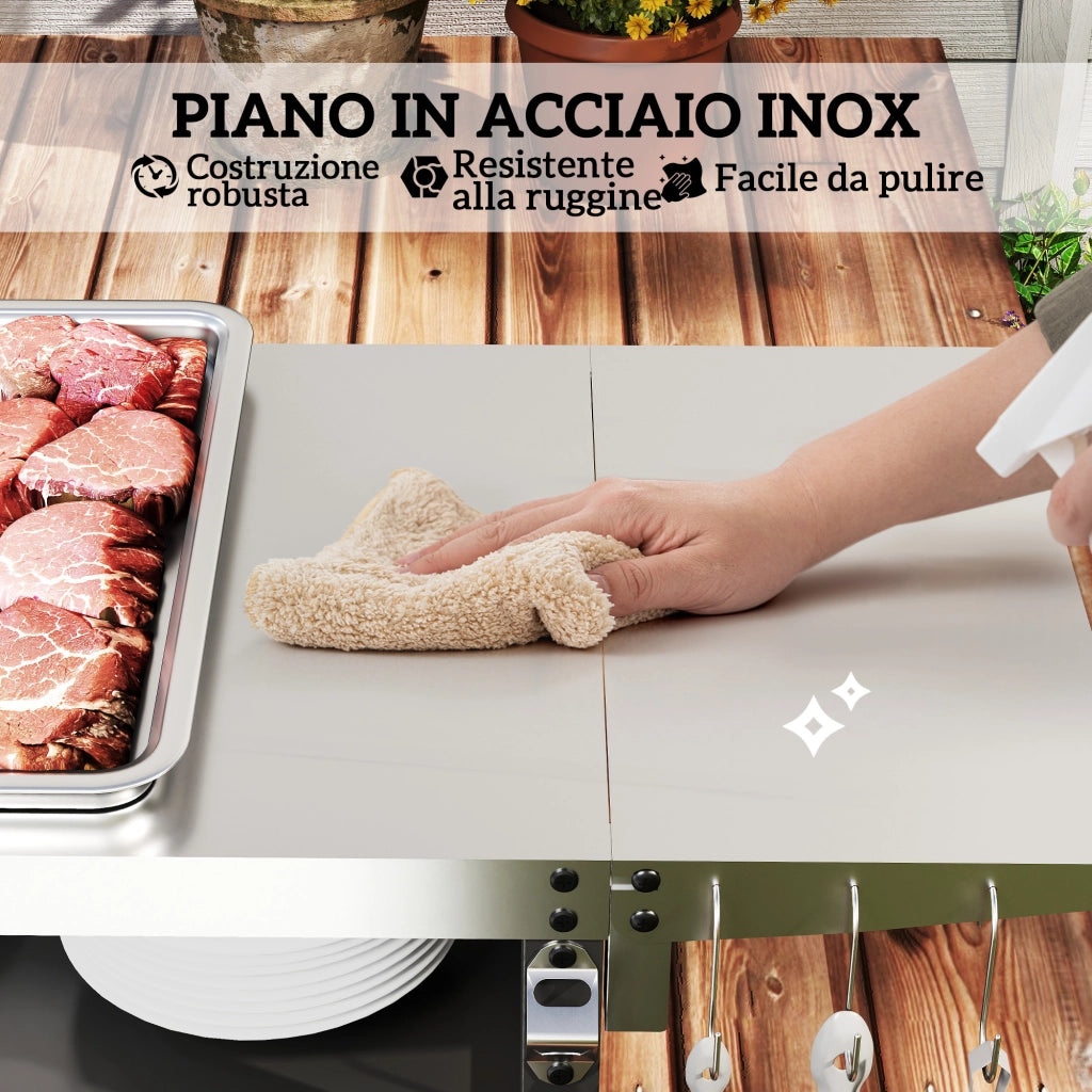 Carrello Barbecue con Armadietto e Tavolino ¨C zephmum ¨C Nero Acciaio Inox 116x50x93 cm