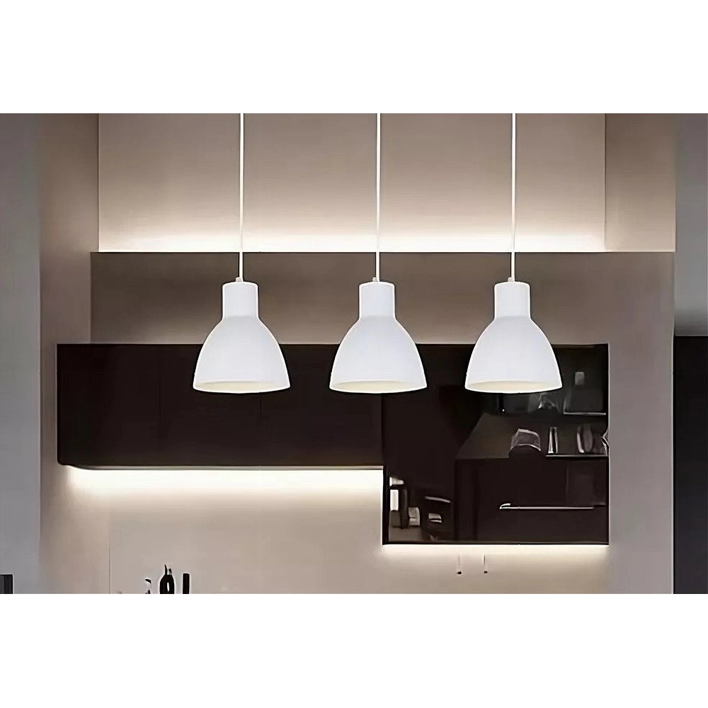 Trade Shop - Lampadario A Sospensione E27 Ferro Paralume Moderno Contemporaneo Campanella Bianca 33283 -