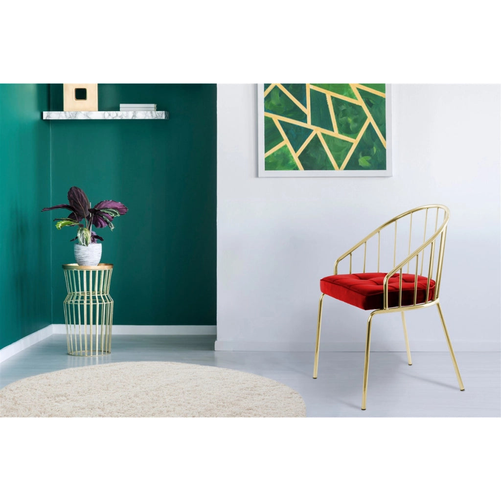 Sedia Palma in velluto rosso e metallo dorato