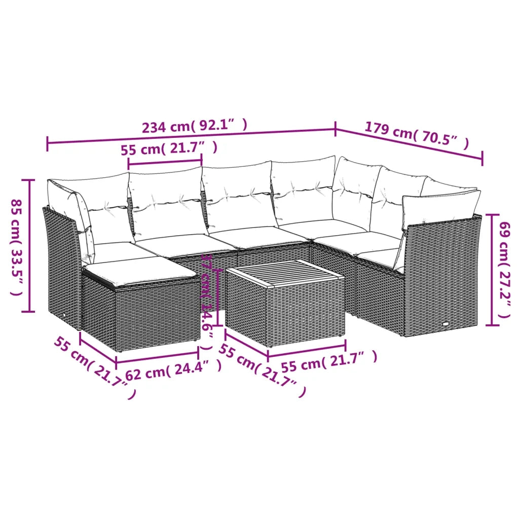 Set Divani da Giardino con Cuscini 8 pz Nero in Polyrattan 3223759
