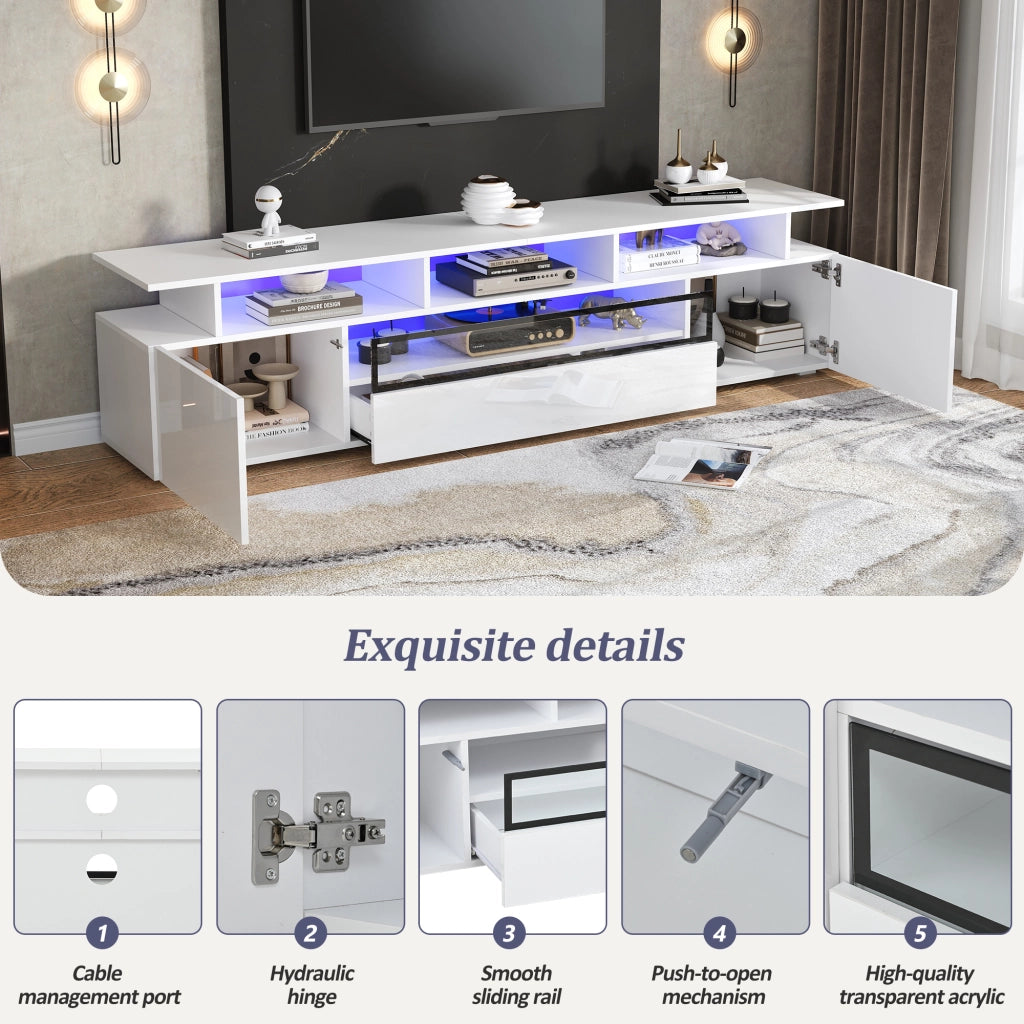 Mobile TV con 2 ante; 1 cassetto e luci LED - per soggiorno - 180 x 38 x 45 cm - bianco