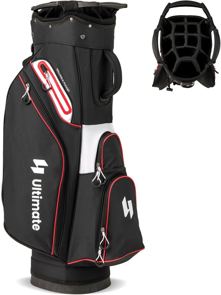 Borsa da Golf per Carrello con 14 Scomparti, Organizzatore Portatile per Mazze da Golf con Tasca Frigo, Tracolla Regolabile, Cappuccio Antipioggia e Porta Ombrello per Uomo e Donna