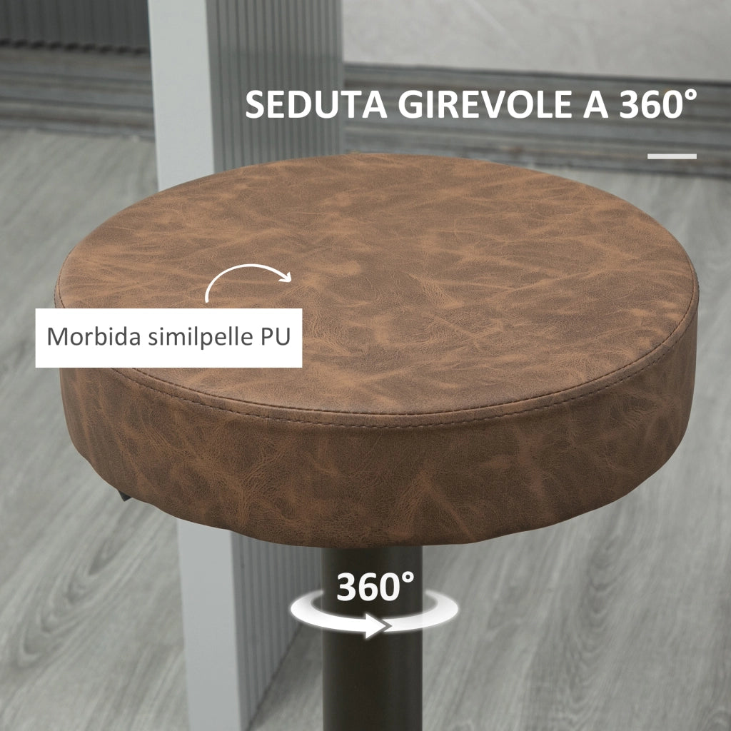 EasyComfort Set 2 Sgabelli Alti Moderno da Bar Girevoli con Poggiapiedi e Altezza Regolabile, in pelle PU, 35x36x64-85cm, Marrone