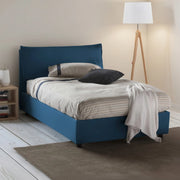 Letto piazza e mezza Asso, Letto contenitore con rivestimento in tessuto, Made in Italy, Apertura frontale, adatto per materasso cm 120x190, Blu