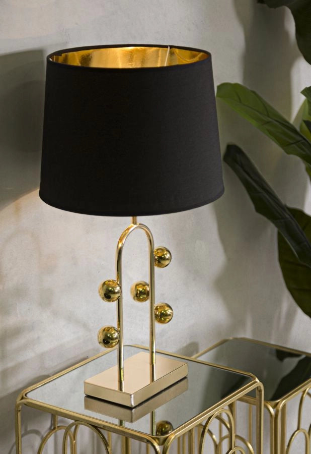 Lampada da tavolo con sfere dorate, paralume nero diam 32x61cm Bubble