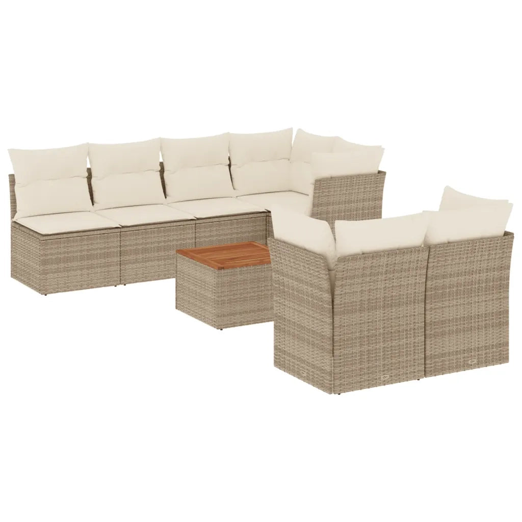 Set Divano da Giardino 8 pz con Cuscini Beige in Polyrattan 3223517