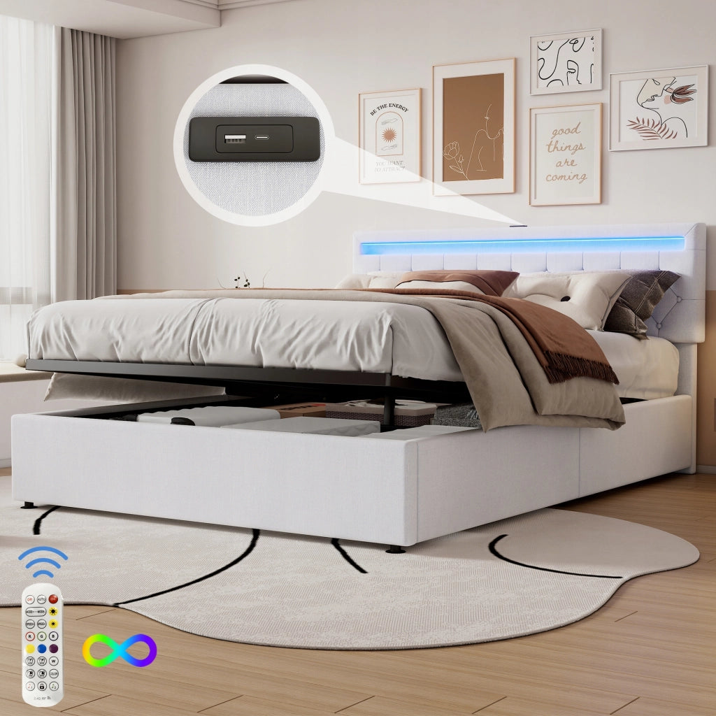 Letto Matrimoniale 160x200 - Xylo - Bianco con USB-C e RGB