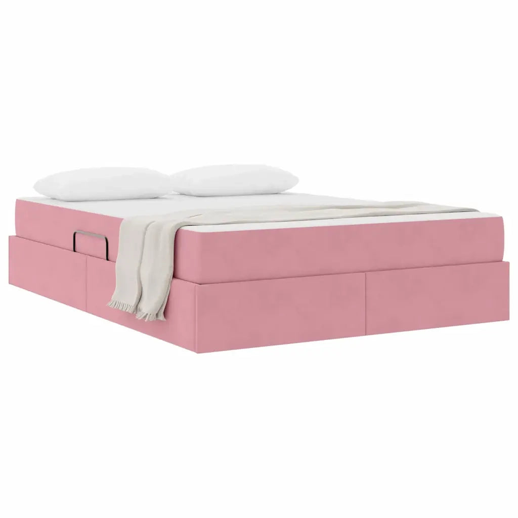Letto con contenitore e materasso Rosa 140 x 200 cm Velluto 3399729