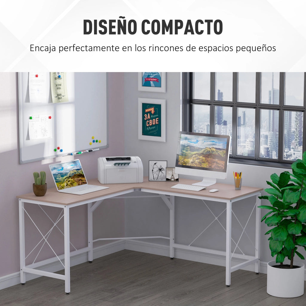 Scrivania Angolare Moderna in Rovere con Struttura in Acciaio ¨C Zephmum ¨C 150x150x76 cm
