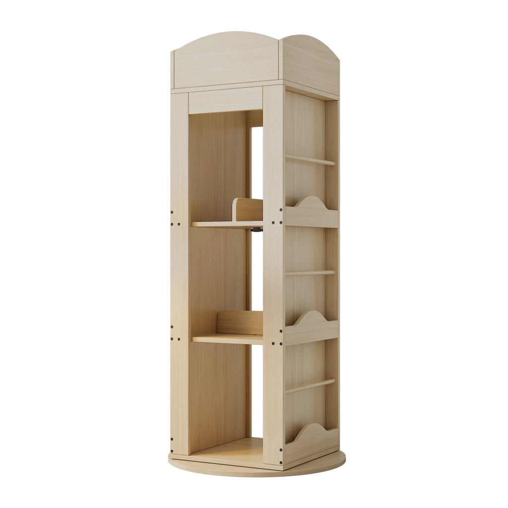 Libreria girevole 360° in MDF naturale, scaffale salvaspazio multifunzione per libri e giochi